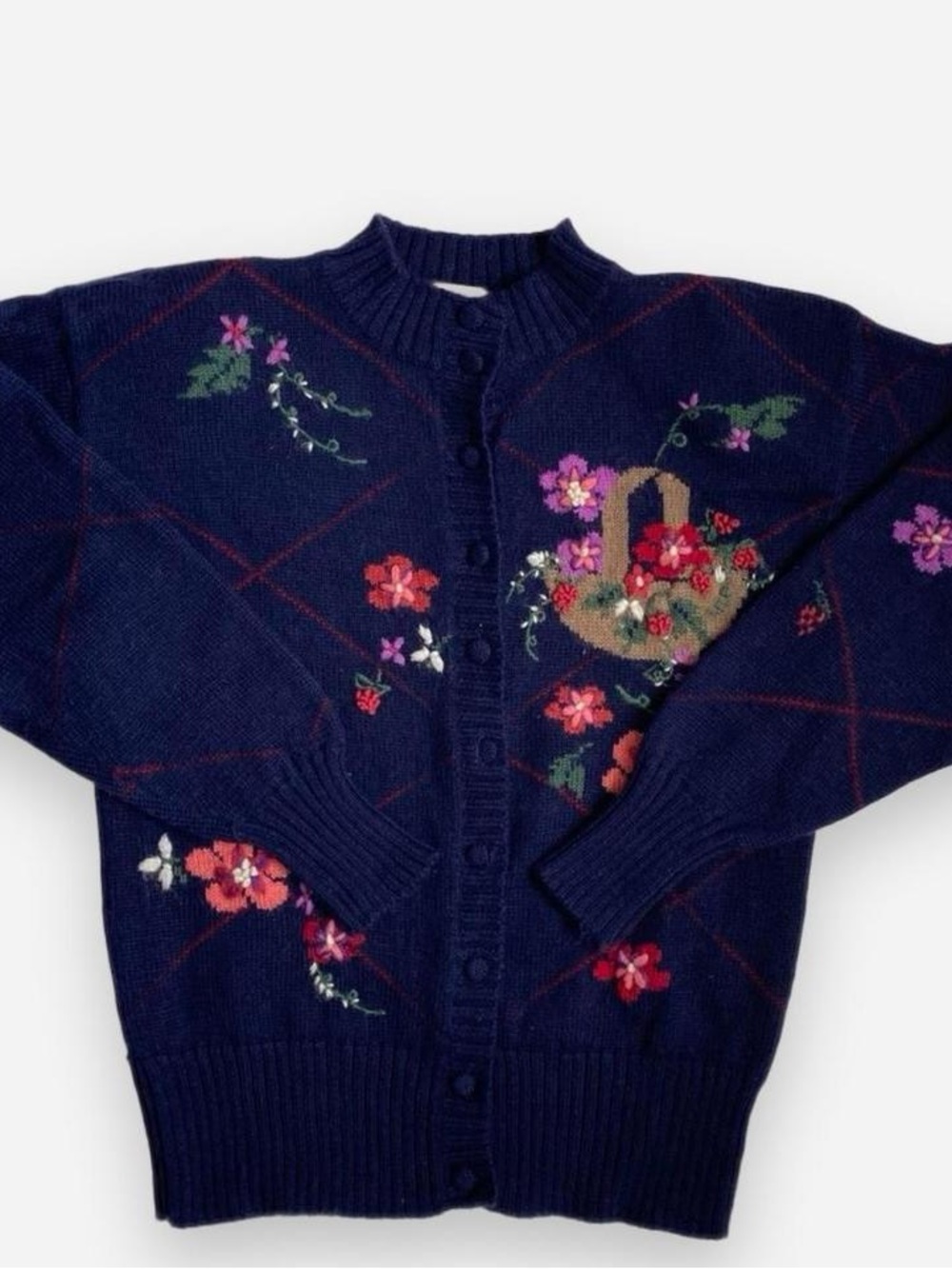 Vintage 90s navy floral wool cardigan